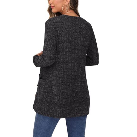 Grecerelle Women's Dark Gray Ribbed Lightweight Knit Outerwear Cardigan Size L - Picture 2 of 7